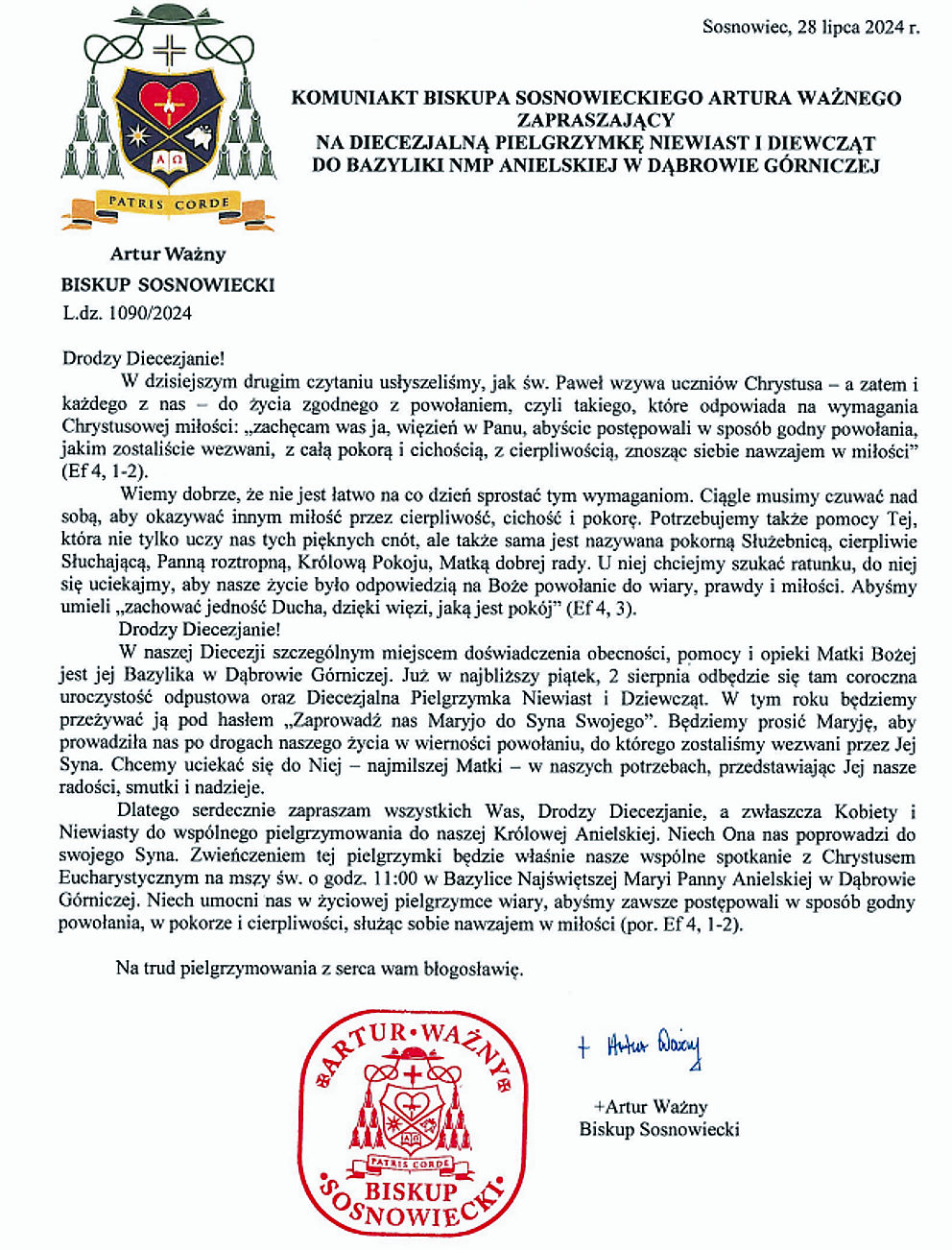 Biskup Sosnowiecki zaprasza do Dąbrowy