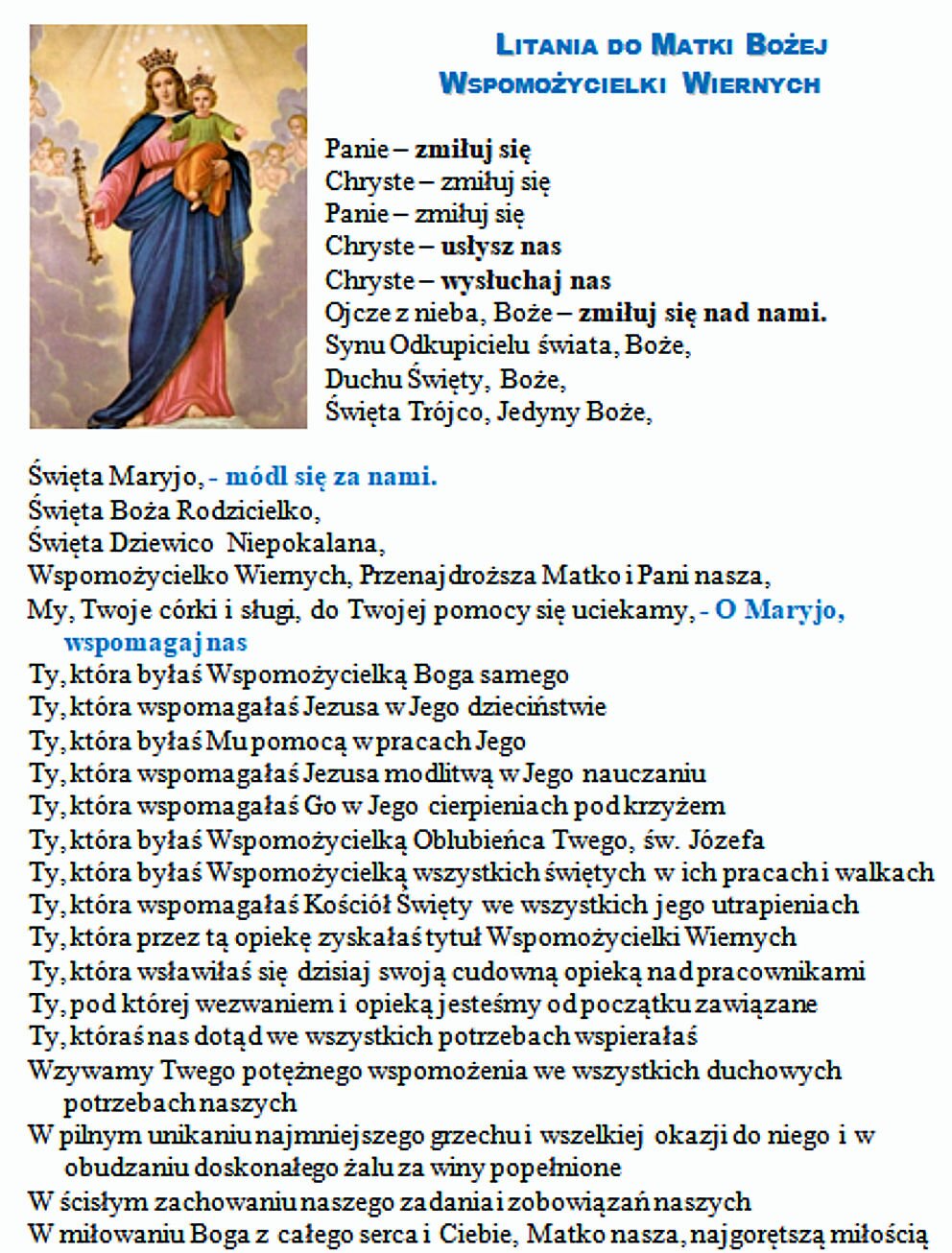 Litania do NMP Wspomoż. Wiernych